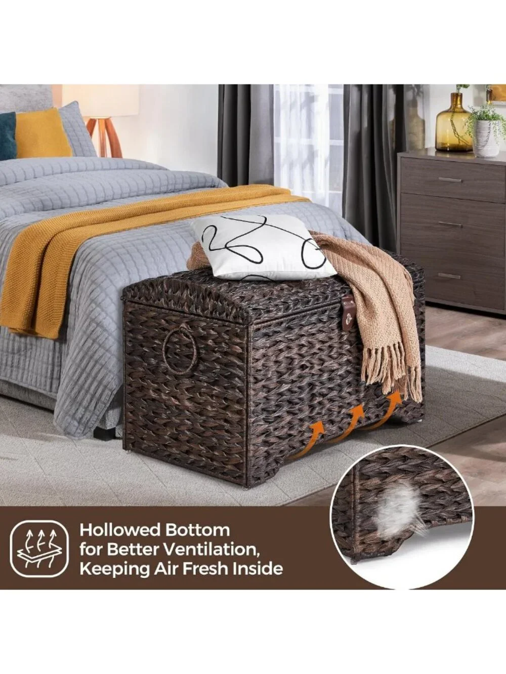 Large Handwoven Wicker Storage Basket with Lid - Stylish Home Organizer, 178L